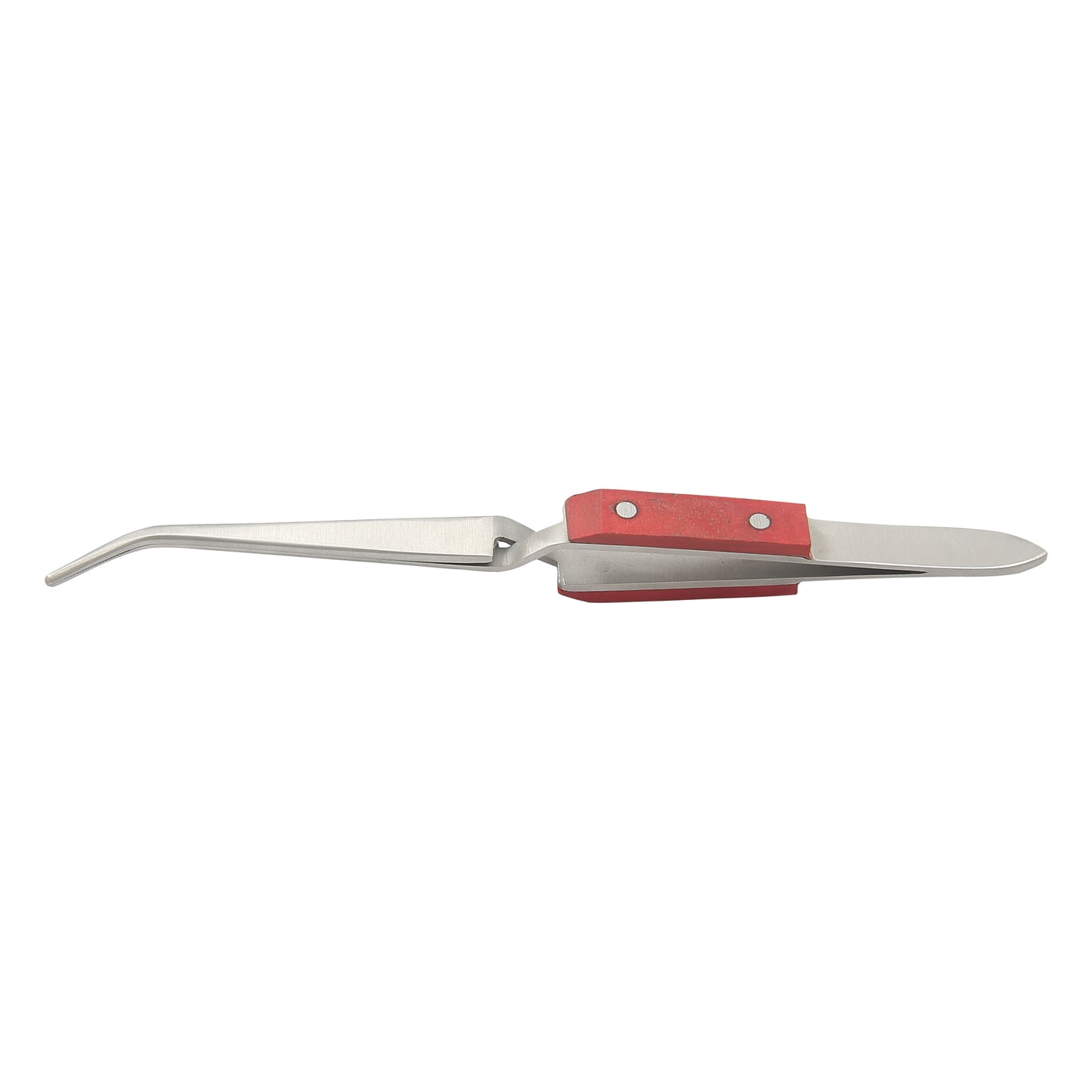 Cross lock curved tweezer with fiber grips