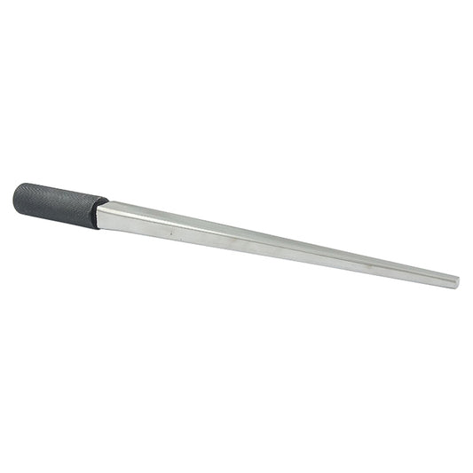 Triangle Mandrel. Plain surface. Non slip handle. Dimensions; 10mm to 21mm. Total length 13"