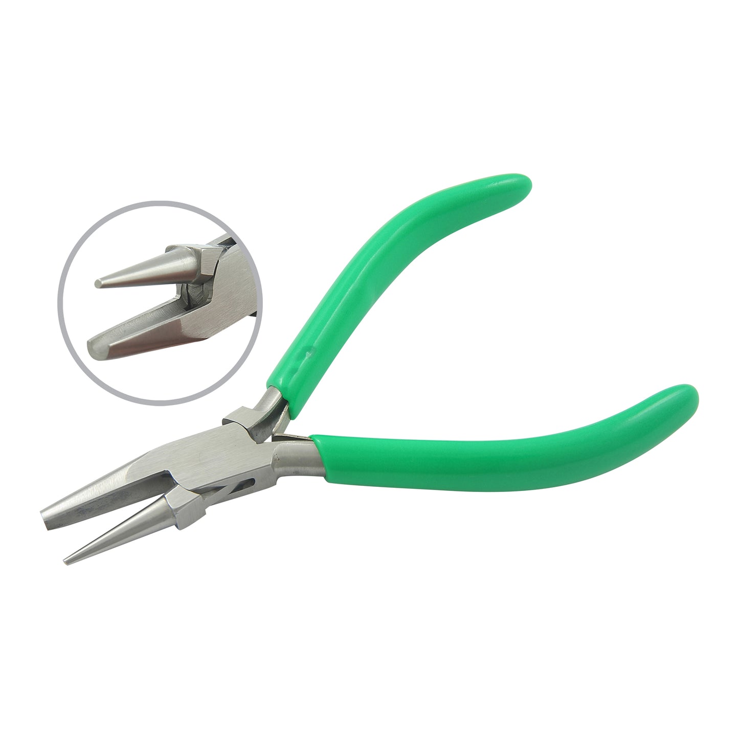 Round & concave plier. Size:130mm with double leaf spring and PVC handles