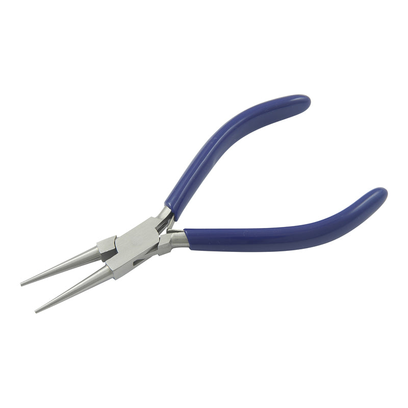 Round nose plier Size:140mm smooth jaws, with double leaf spring & PVC handles