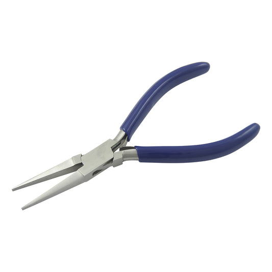 Flat nose plier Size:140mm, smooth jaws, with double leaf spring & PVC handles