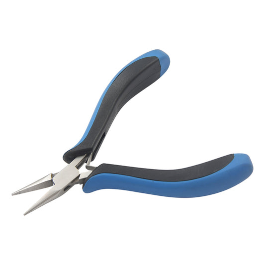 Chain nose Plier Size:120mm smooth jaws, black & blue handles