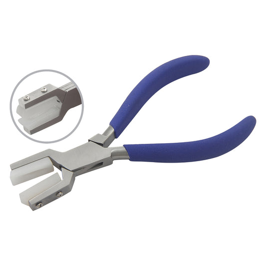 Ring holding plier with nylon jaw. Size: 140mm with double leaf spring & foaming handles